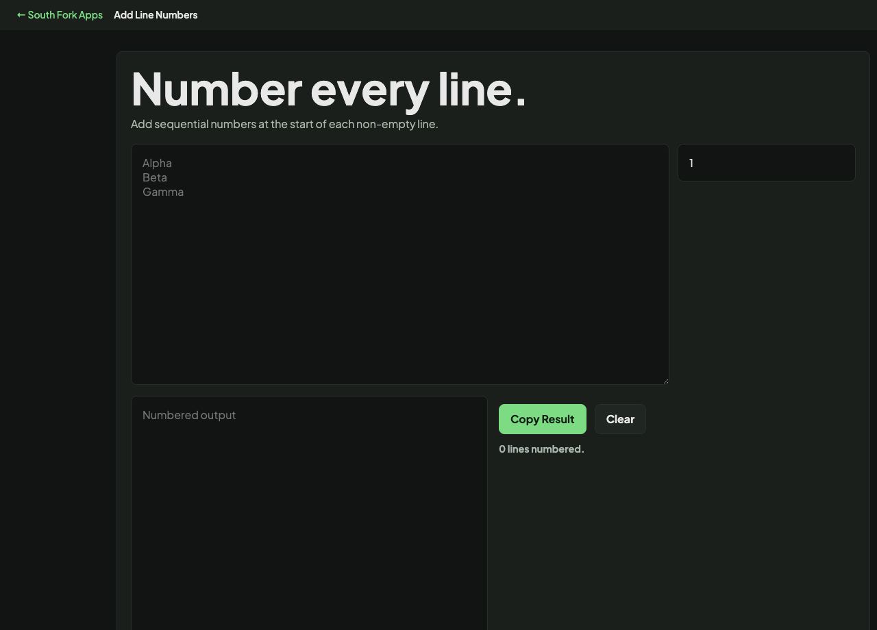 Add Line Numbers interface preview