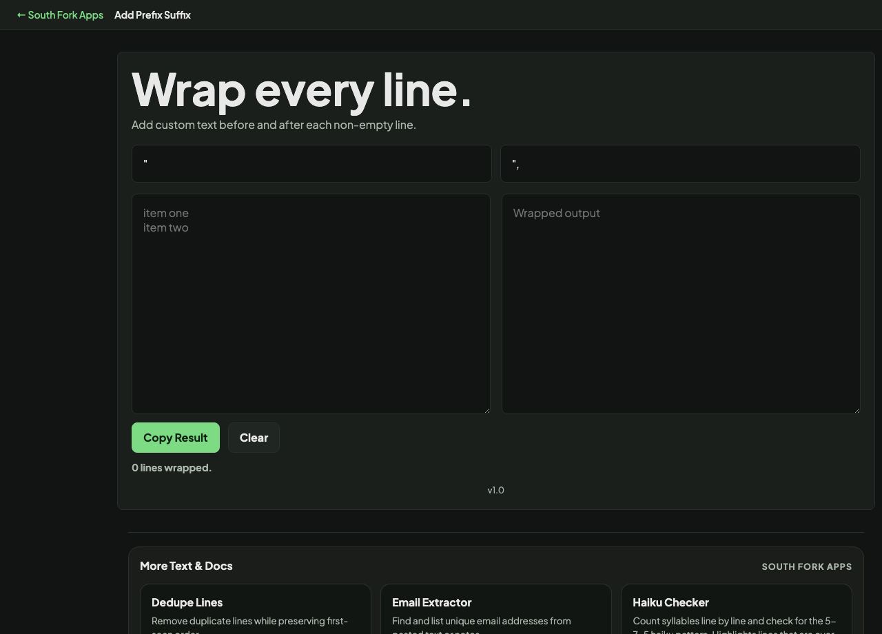 Add Prefix / Suffix interface preview