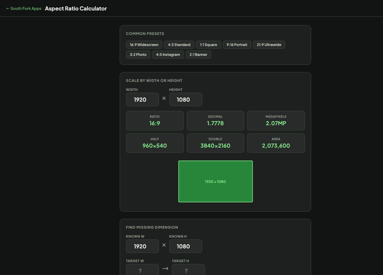 Aspect Ratio Calculator interface preview