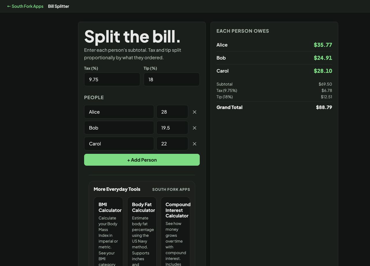Bill Splitter interface preview