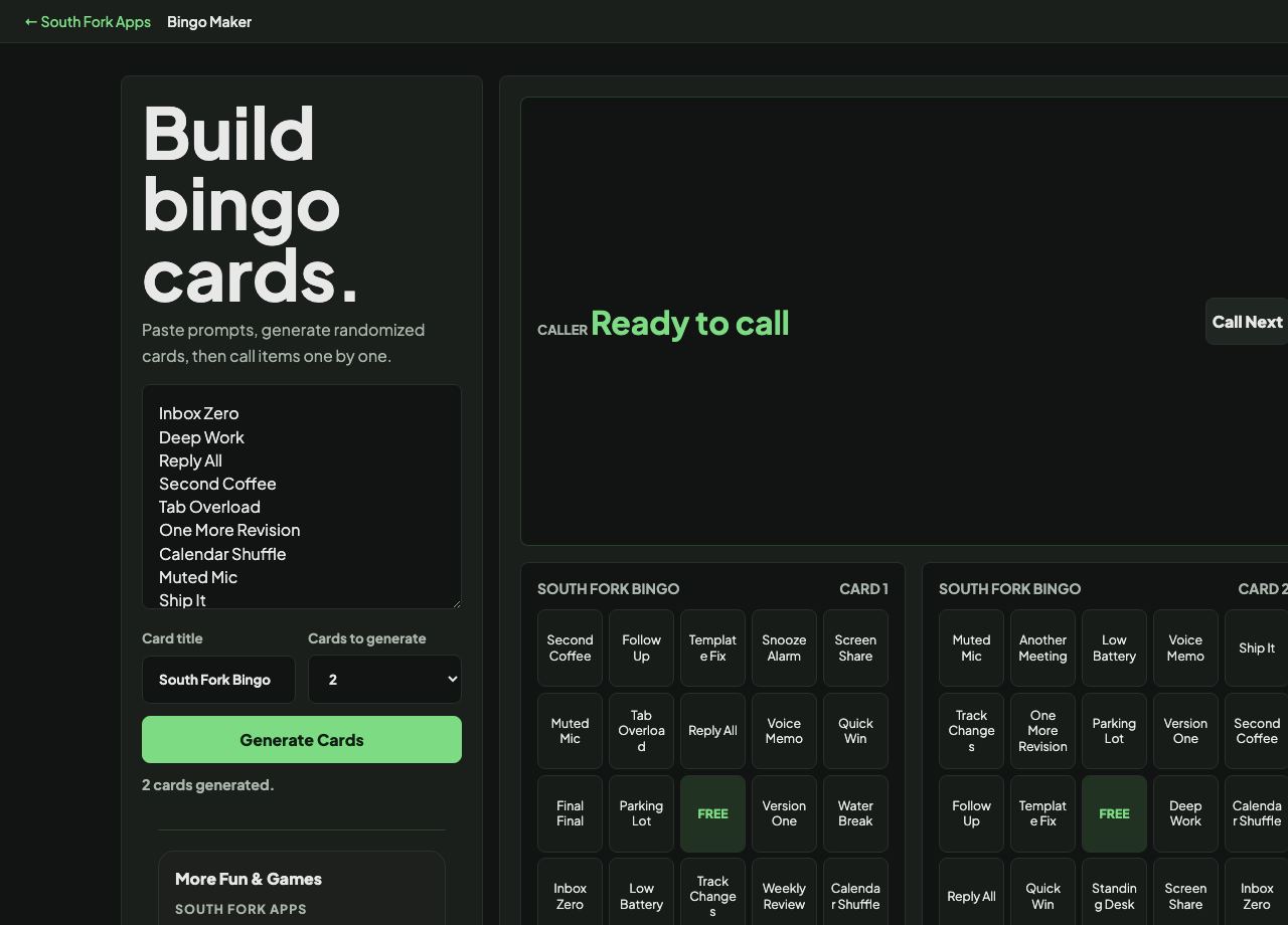 Bingo Card Maker interface preview