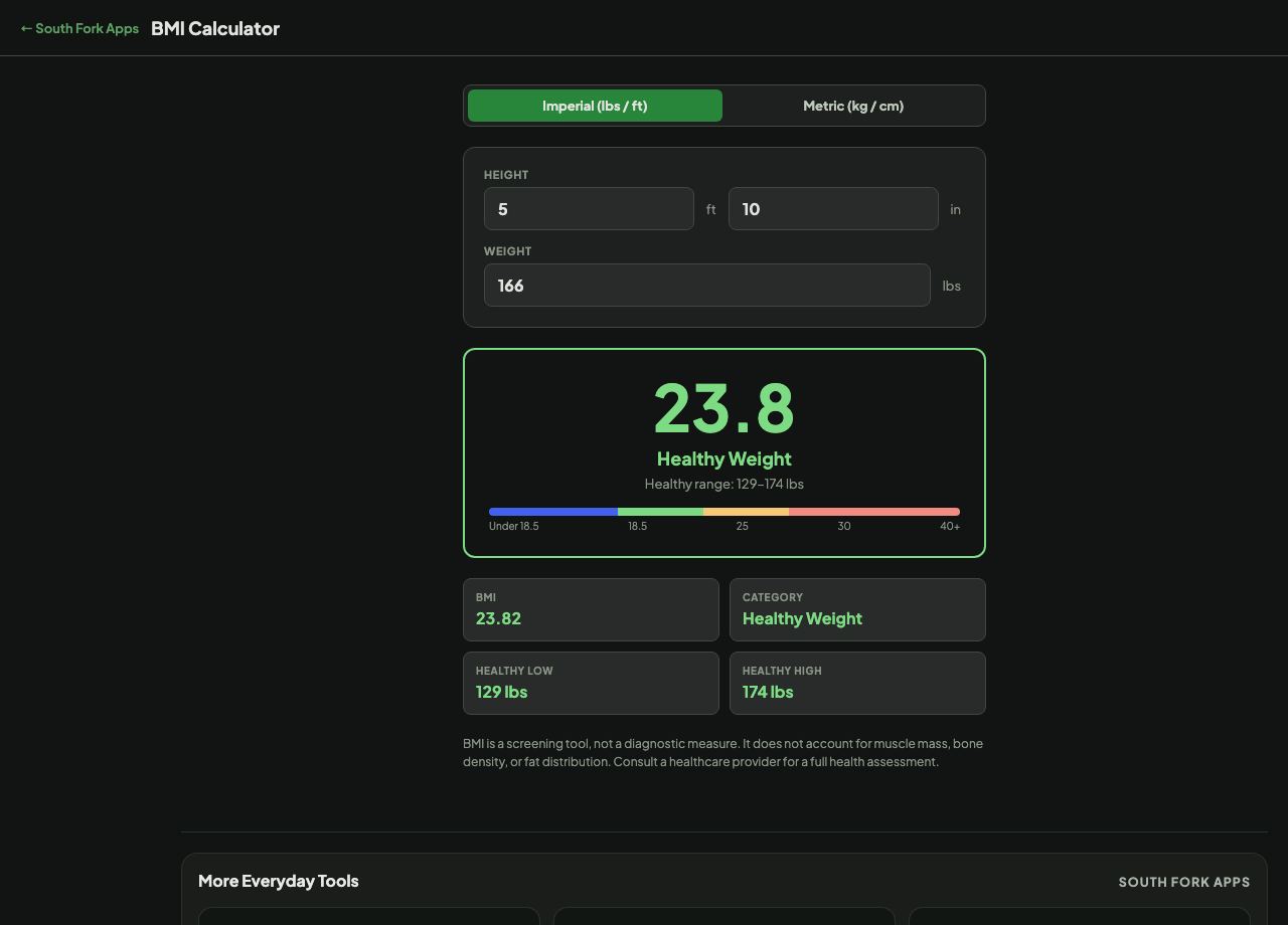 BMI Calculator interface preview