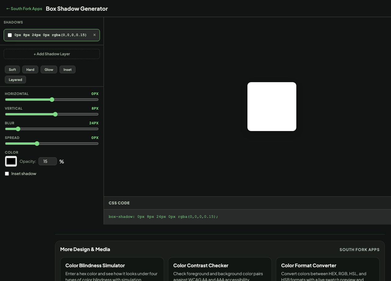 CSS Box Shadow Generator interface preview