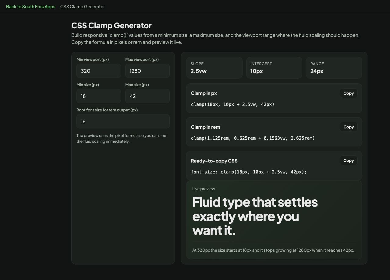 CSS Clamp Generator interface preview