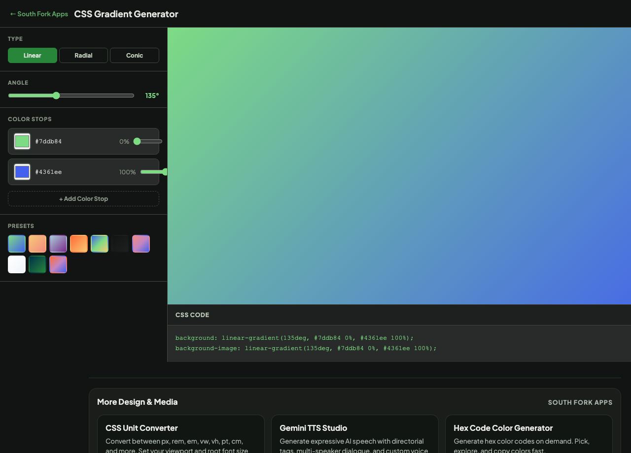 CSS Gradient Generator interface preview
