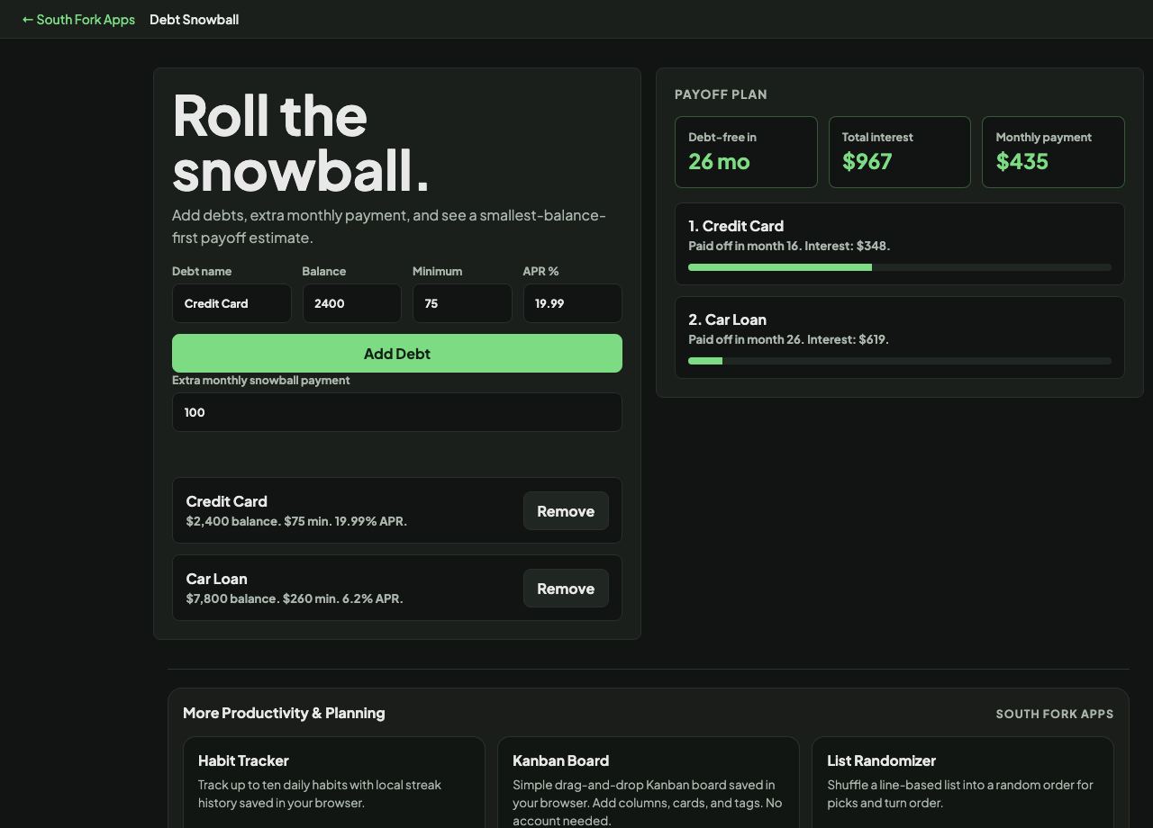 Debt Snowball Calculator interface preview
