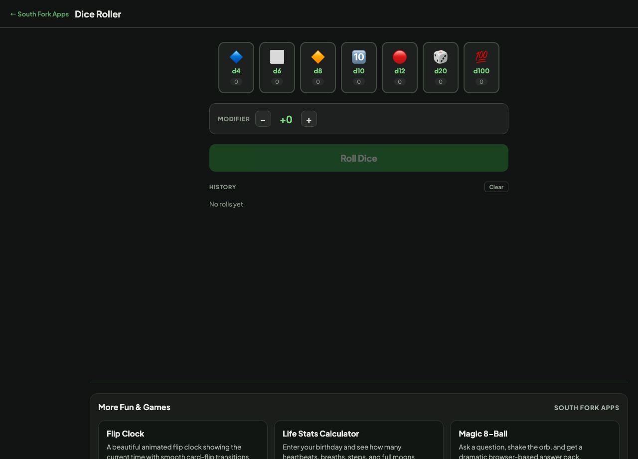 Dice Roller interface preview