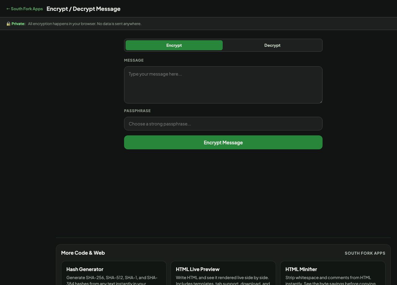 Encrypt / Decrypt Message interface preview