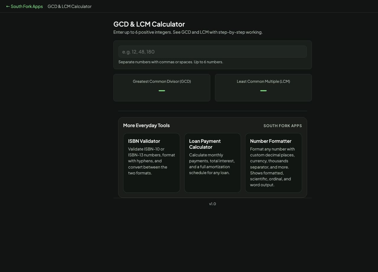 GCD & LCM Calculator interface preview
