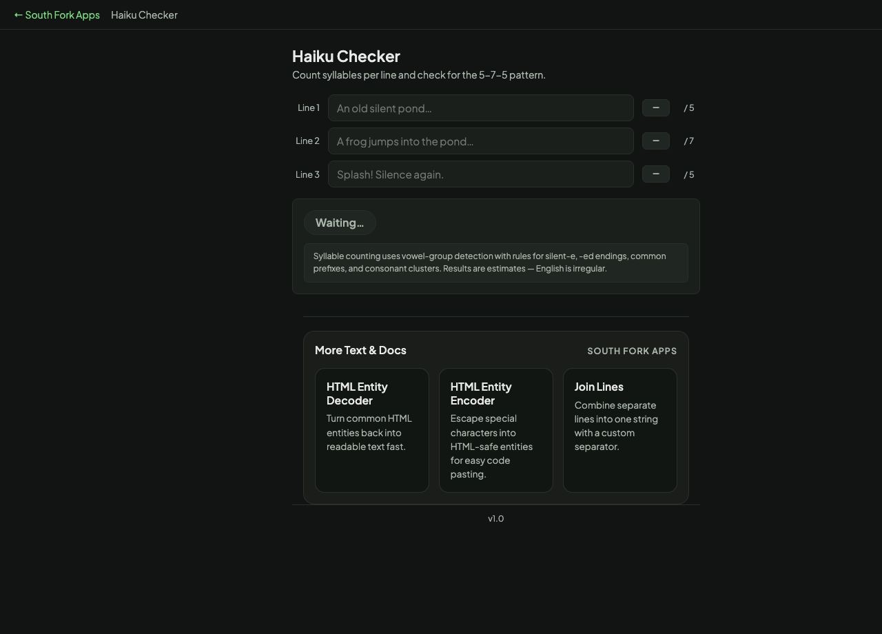 Haiku Checker interface preview