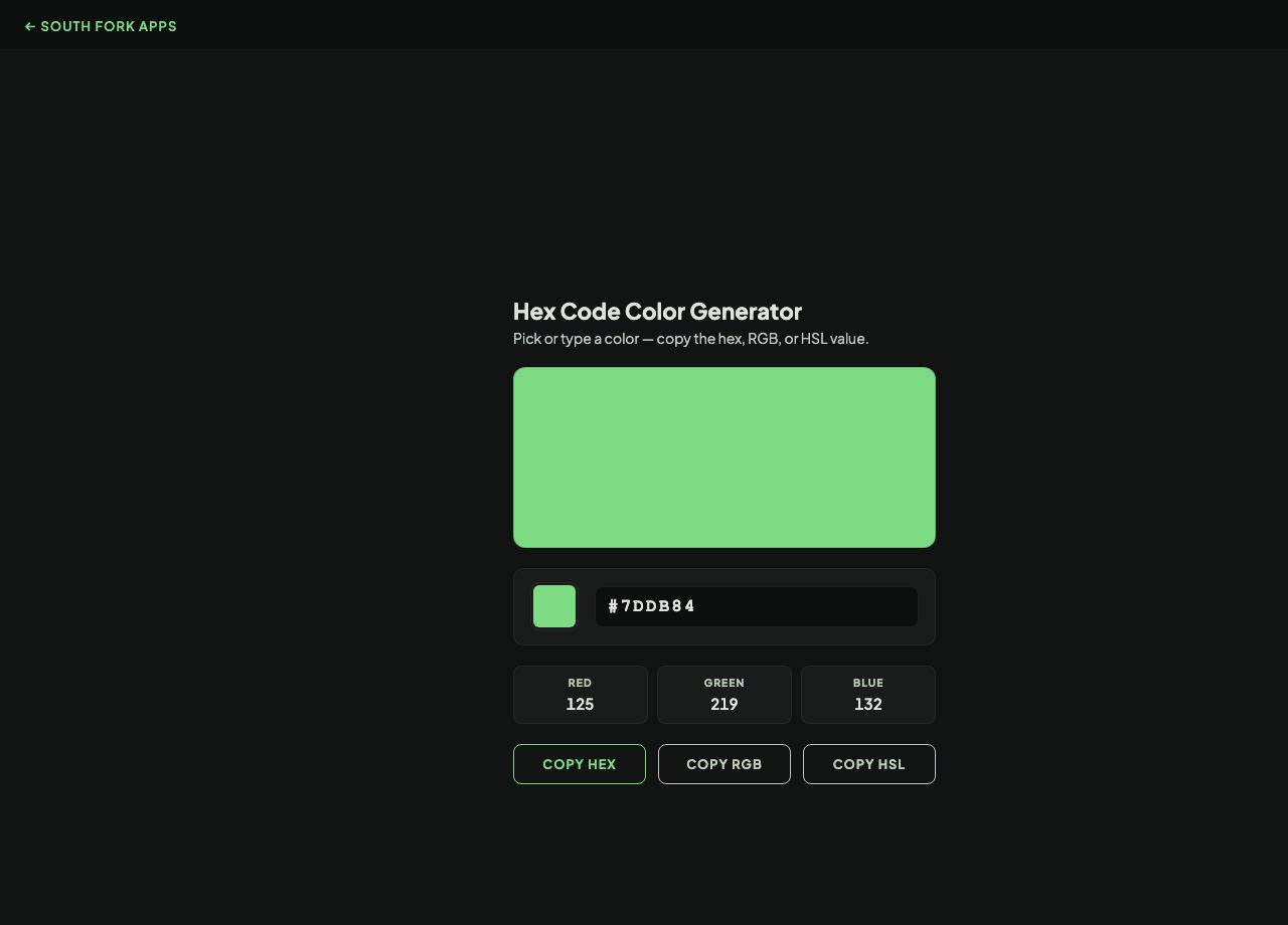 Hex Color Code Generator interface preview