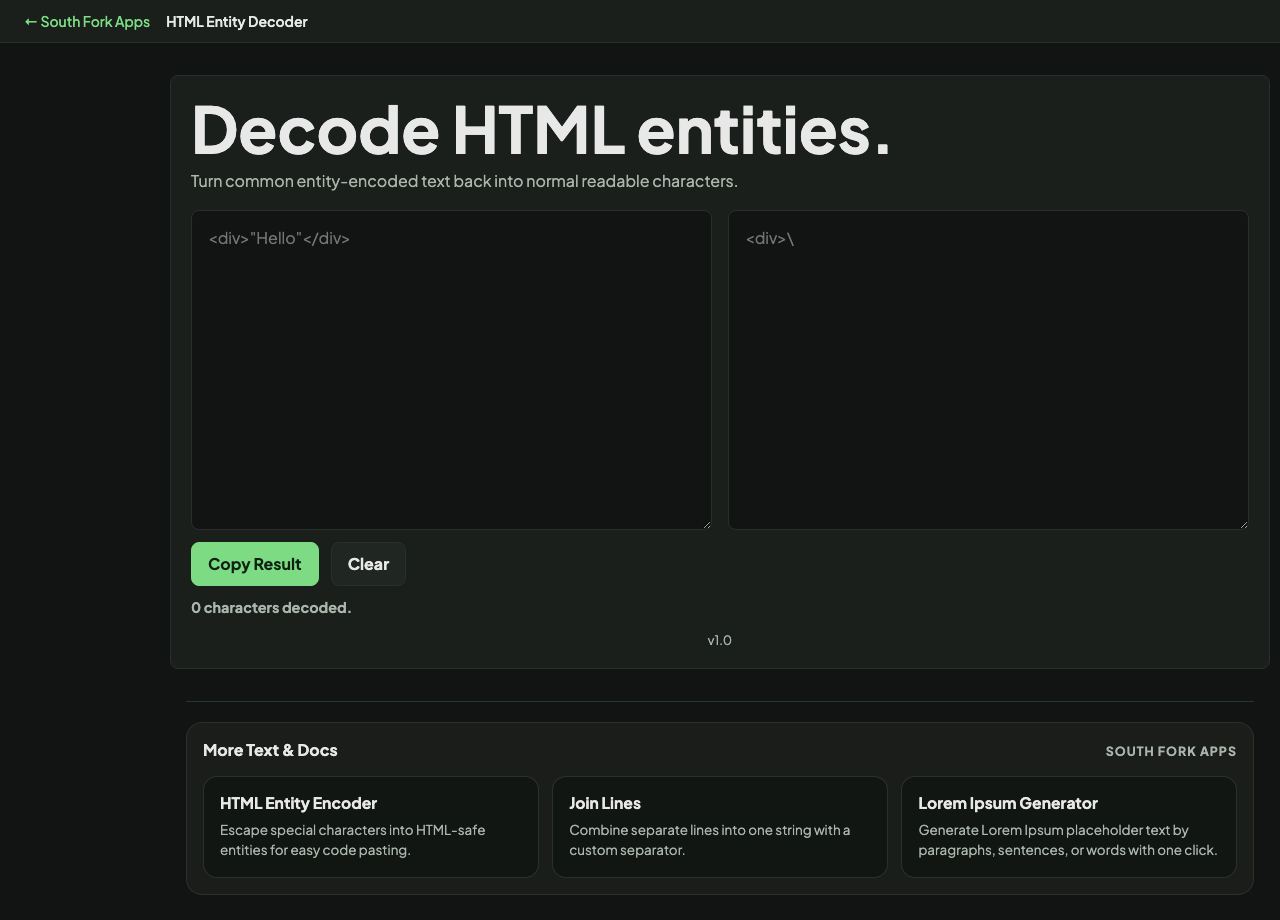 HTML Entity Decoder interface preview