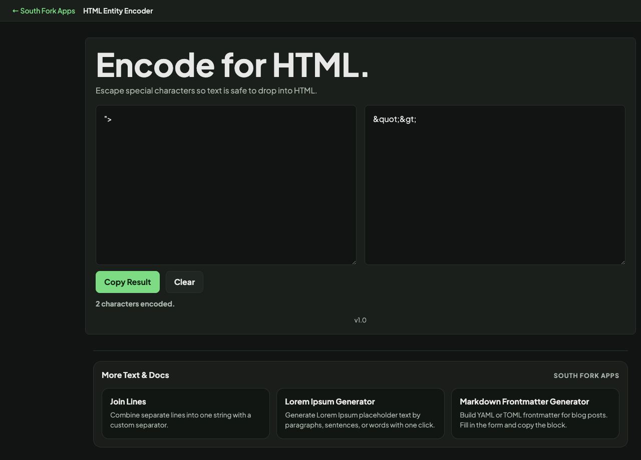 HTML Entity Encoder interface preview