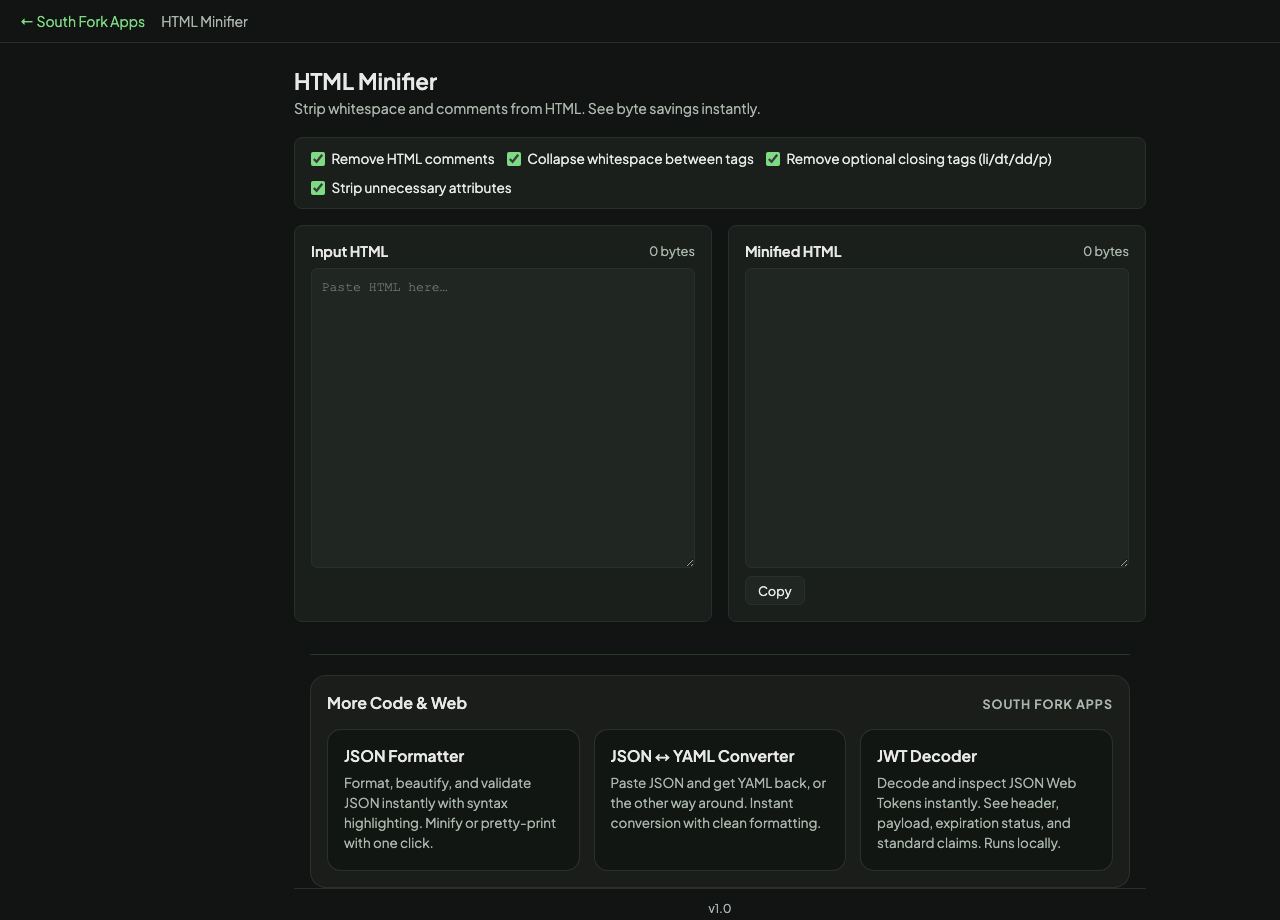 HTML Minifier interface preview