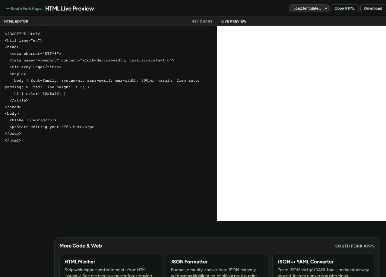 HTML Live Preview interface preview