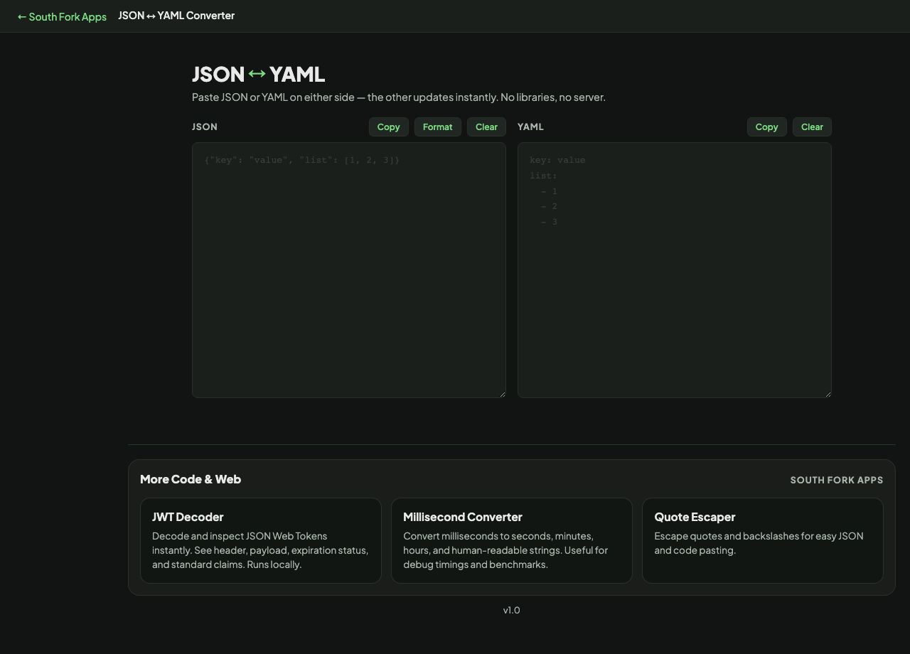 JSON to YAML Converter interface preview