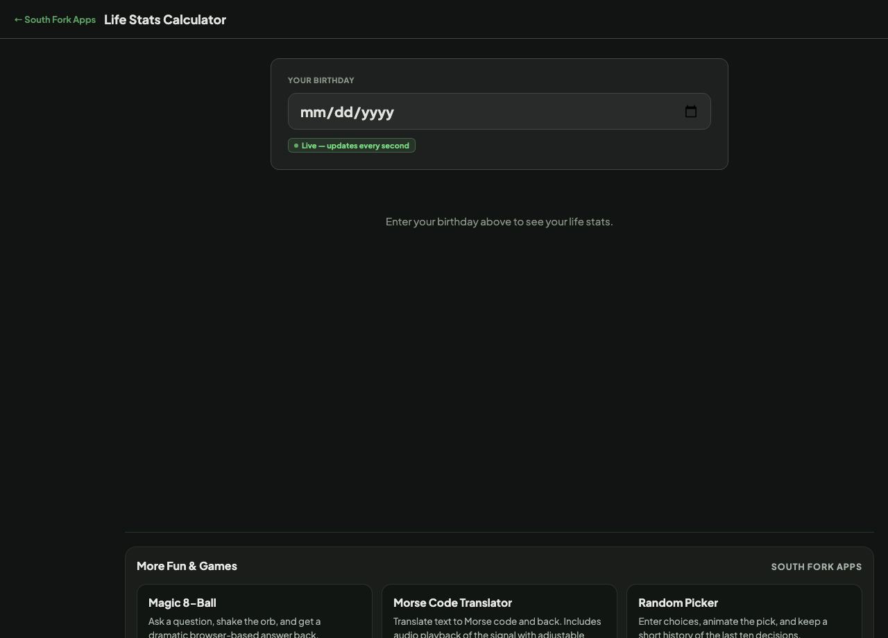 Life Stats Calculator interface preview