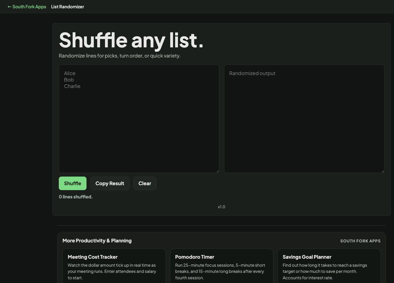 List Randomizer interface preview