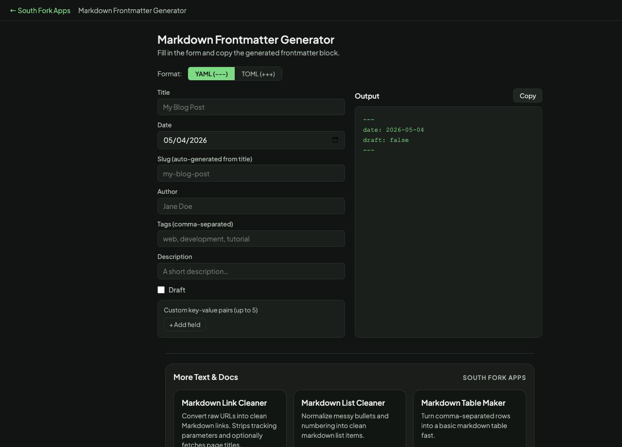 Markdown Frontmatter Generator interface preview