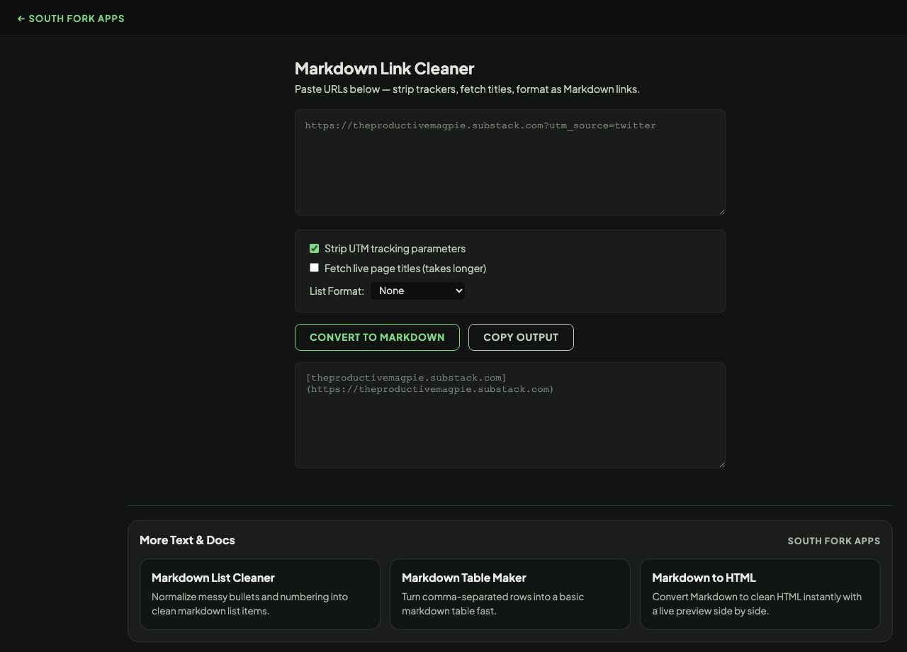 Markdown Link Cleaner interface preview
