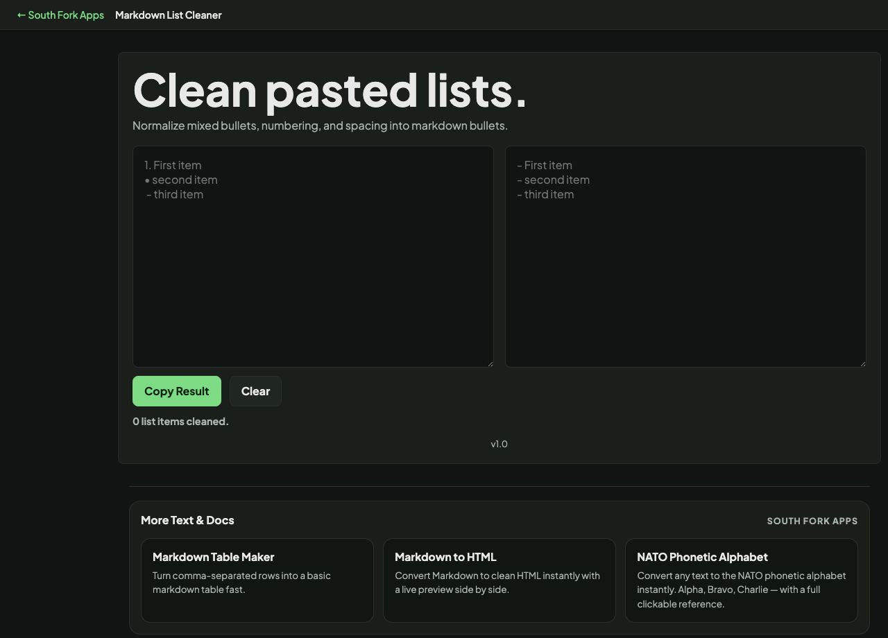 Markdown List Cleaner interface preview