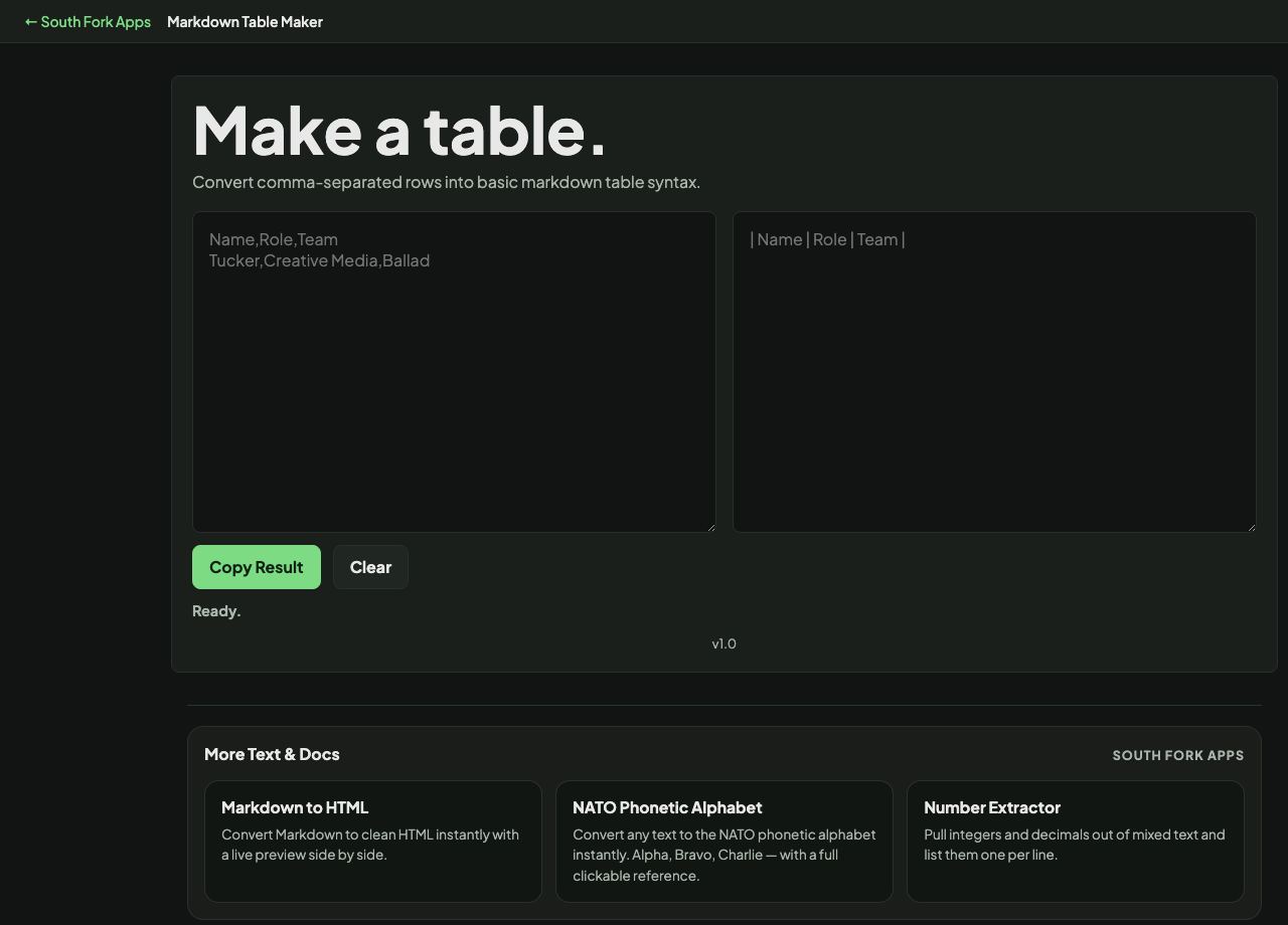 Markdown Table Maker interface preview