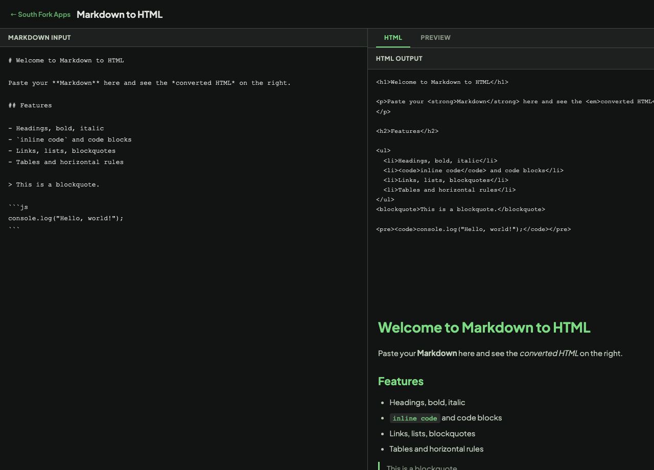 Markdown to HTML Converter interface preview
