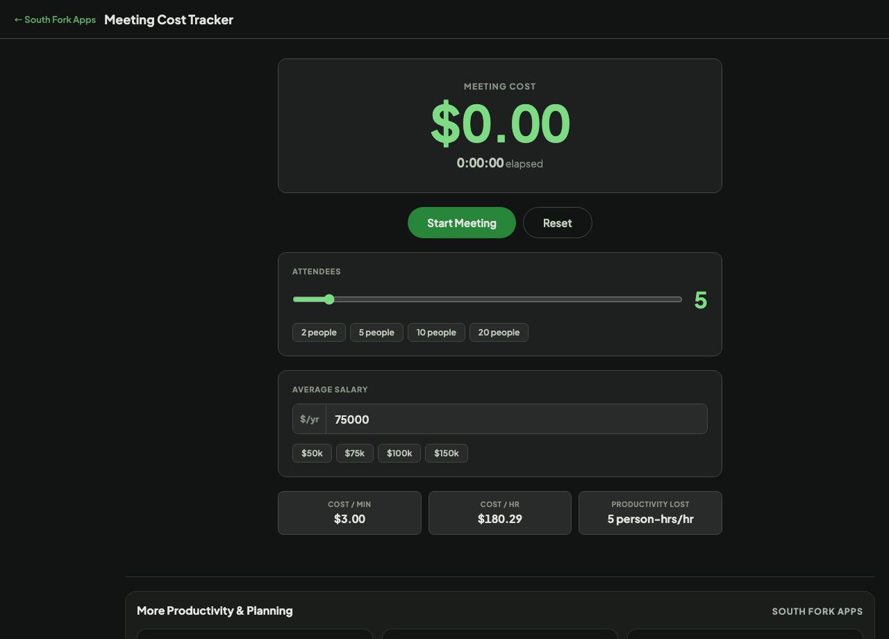Meeting Cost Tracker interface preview