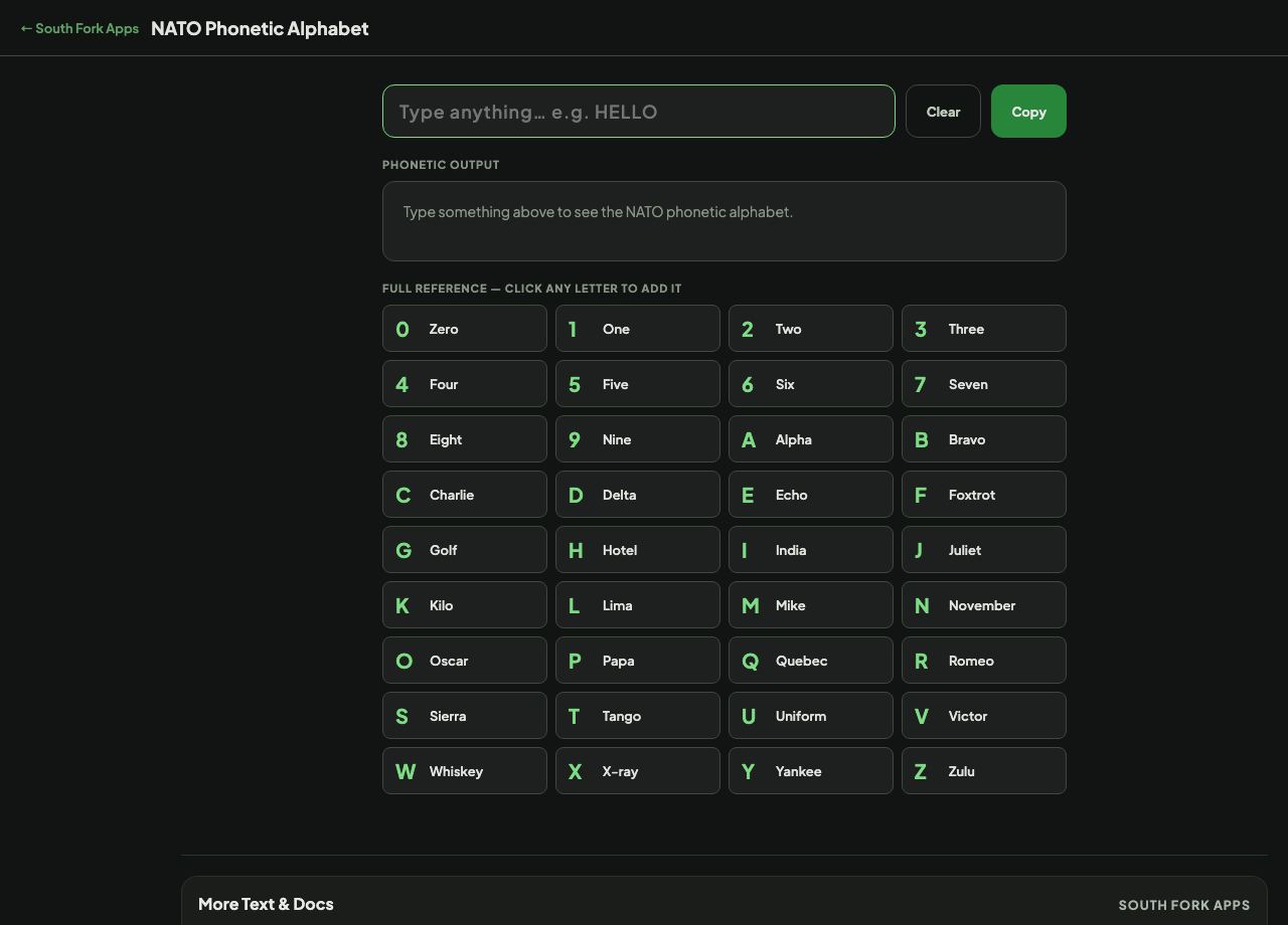 NATO Phonetic Alphabet Converter interface preview