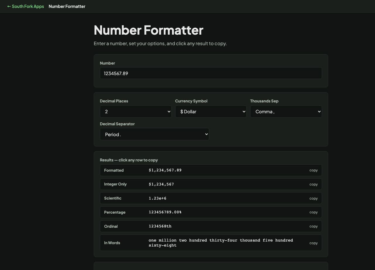 Number Formatter interface preview