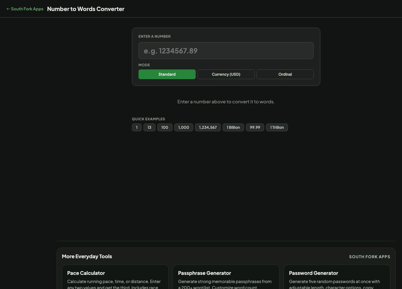 Number to Words Converter interface preview