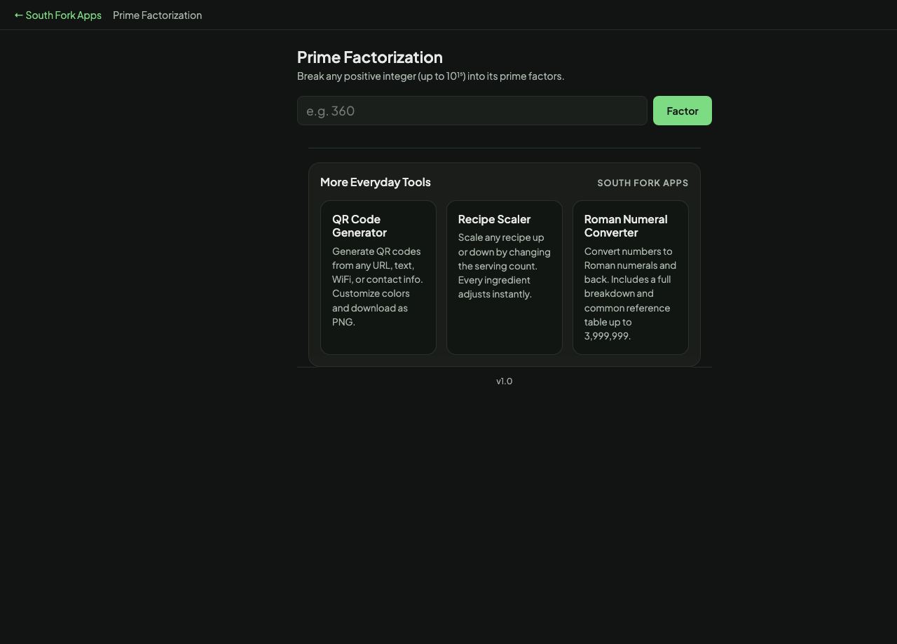 Prime Factorization interface preview