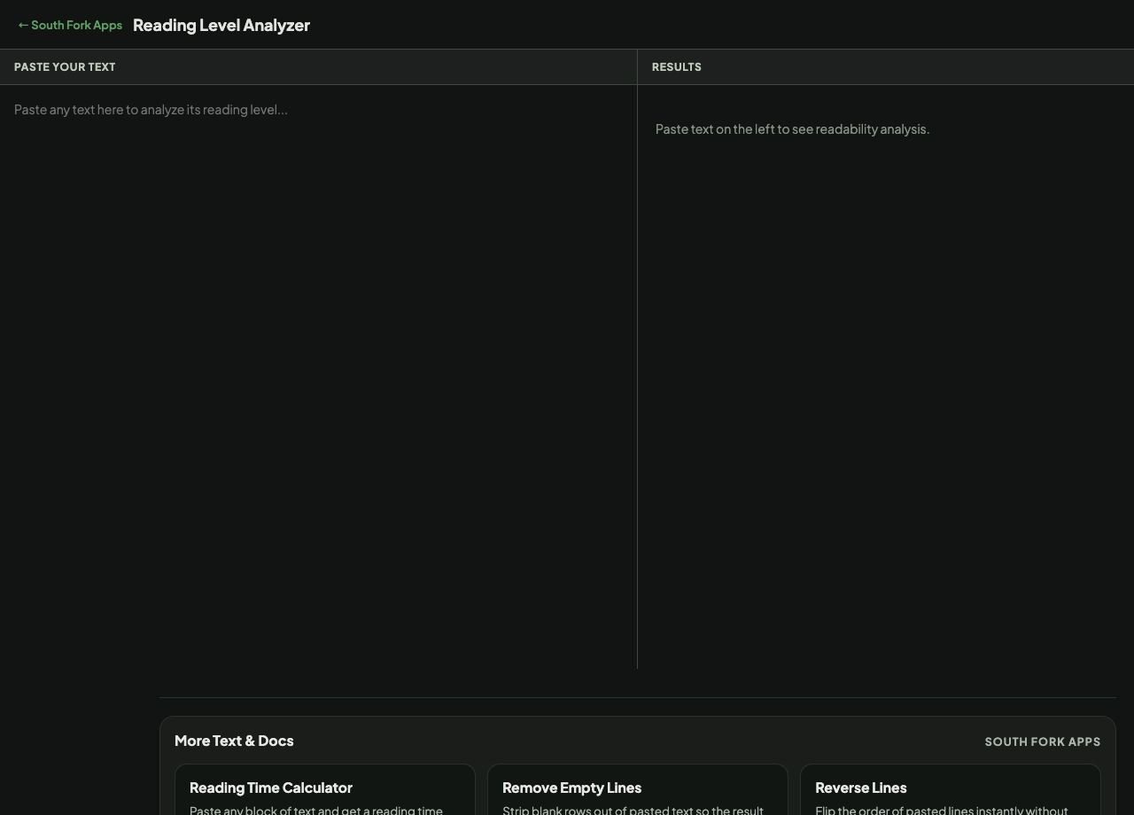 Reading Level Analyzer interface preview