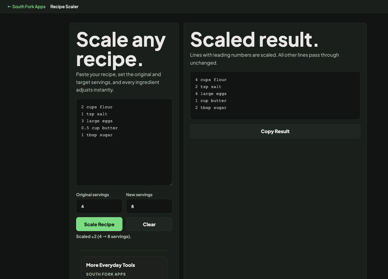 Recipe Scaler interface preview