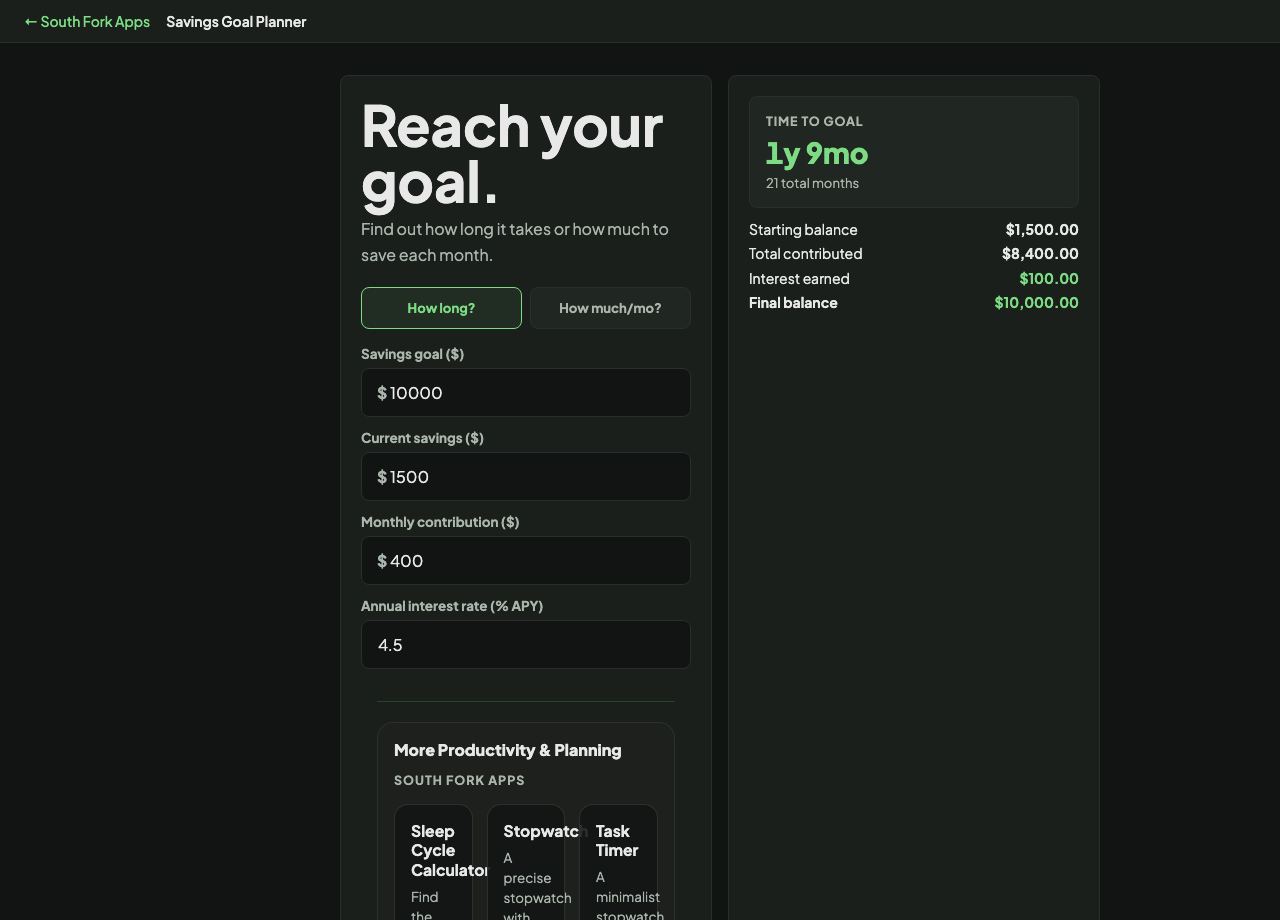 Savings Goal Planner interface preview
