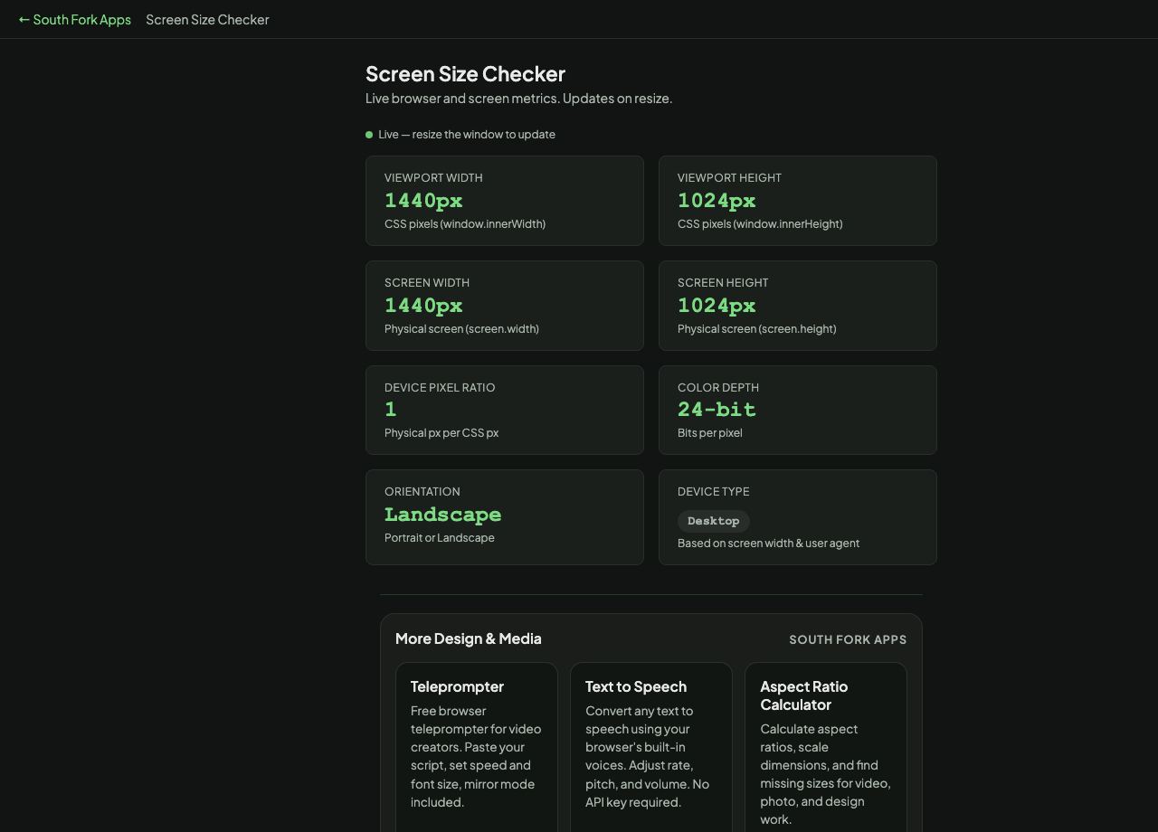 Screen Size Checker interface preview