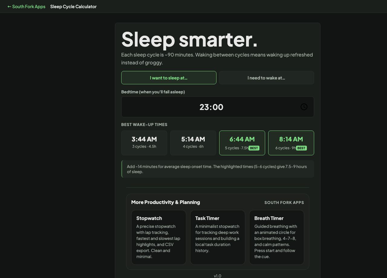 Sleep Cycle Calculator interface preview