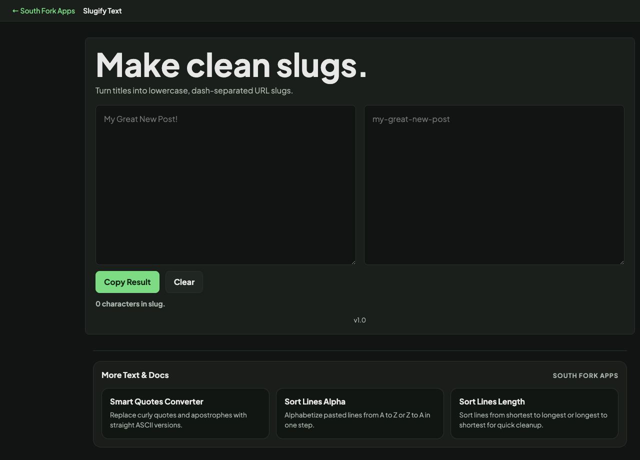 Slugify Text interface preview