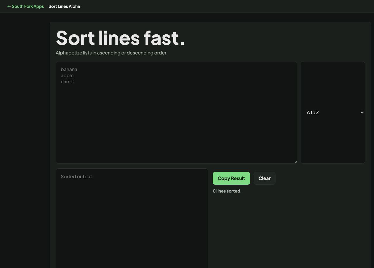 Sort Lines Alphabetically interface preview