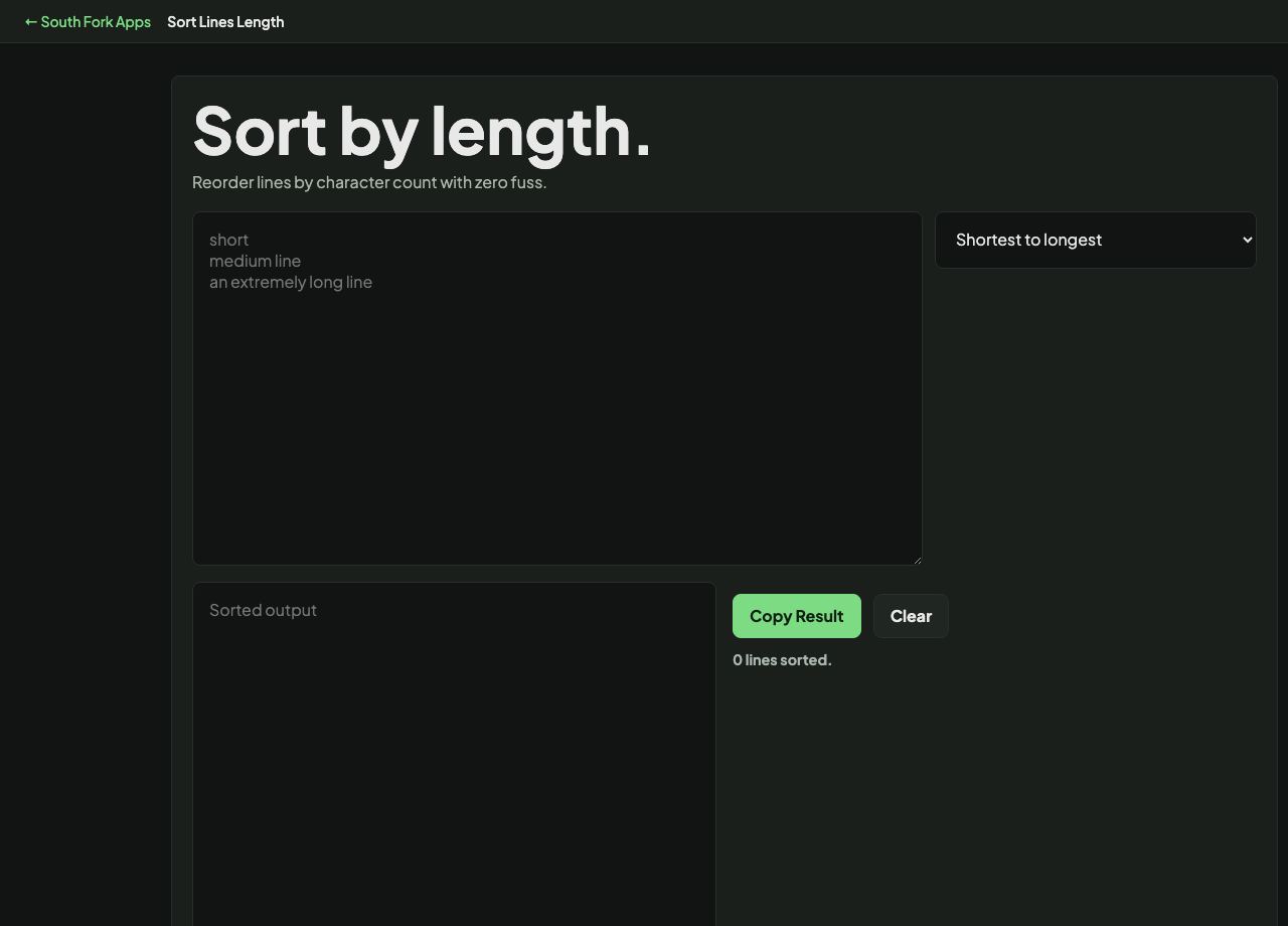Sort Lines by Length interface preview
