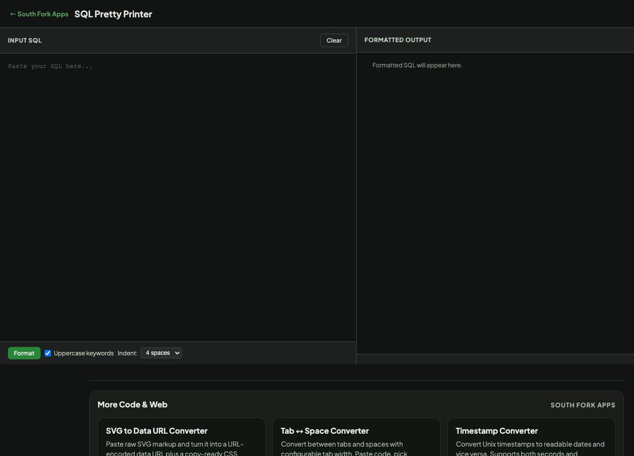 SQL Pretty Printer interface preview