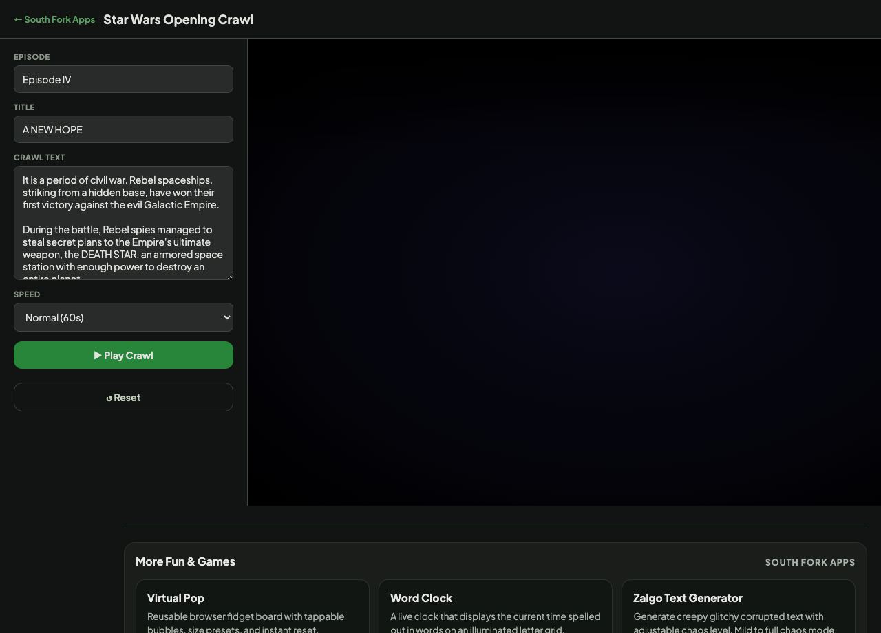Star Wars Opening Crawl Generator interface preview