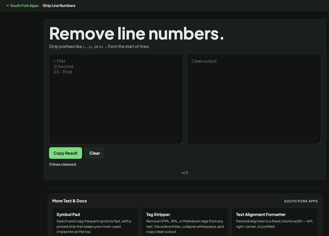 Strip Line Numbers interface preview