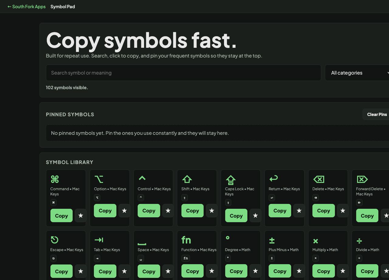Symbol Pad interface preview