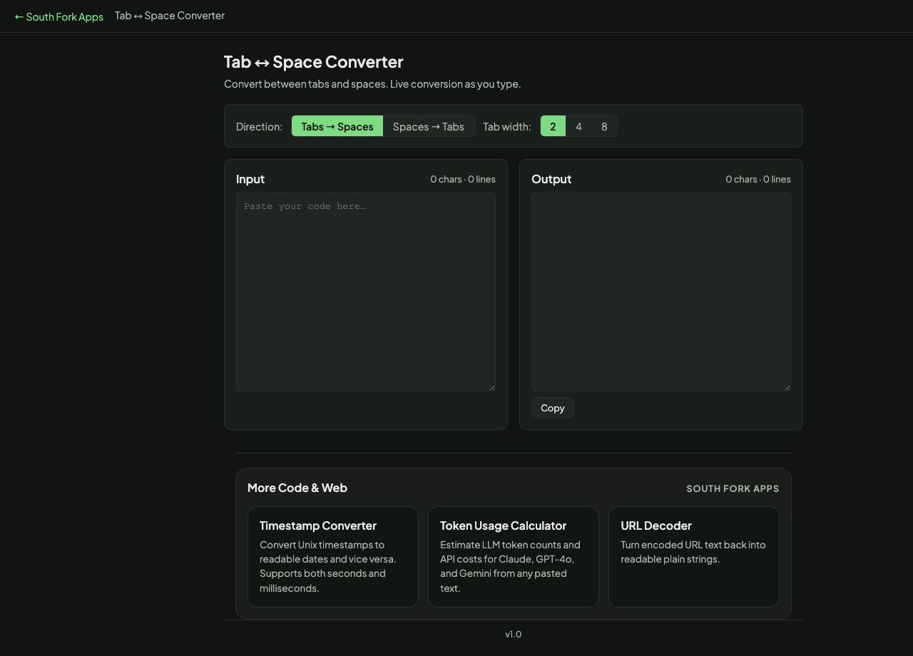 Tab ↔ Space Converter interface preview