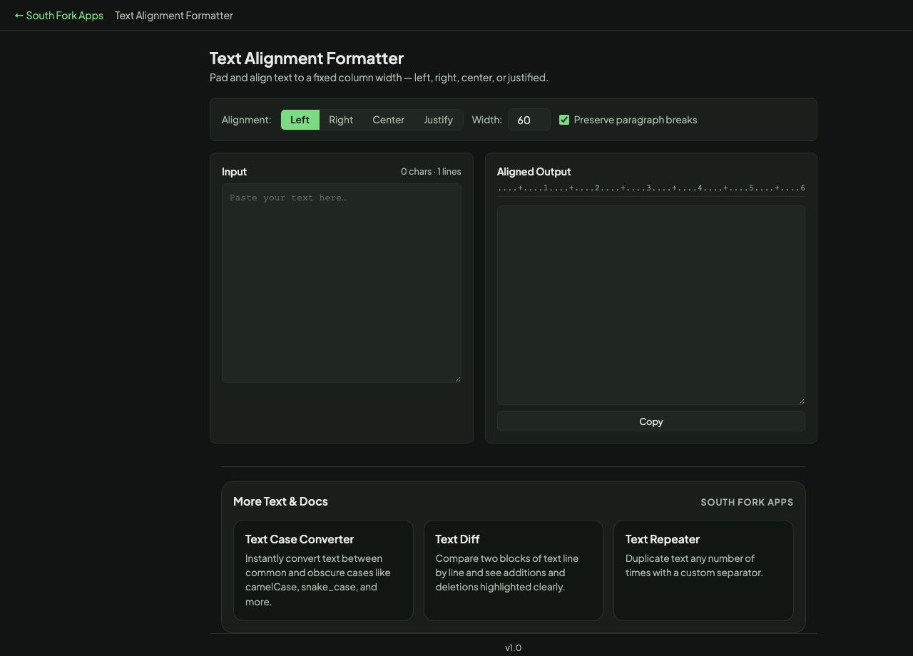 Text Alignment Formatter interface preview
