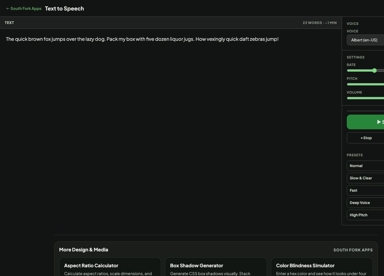 Text to Speech interface preview