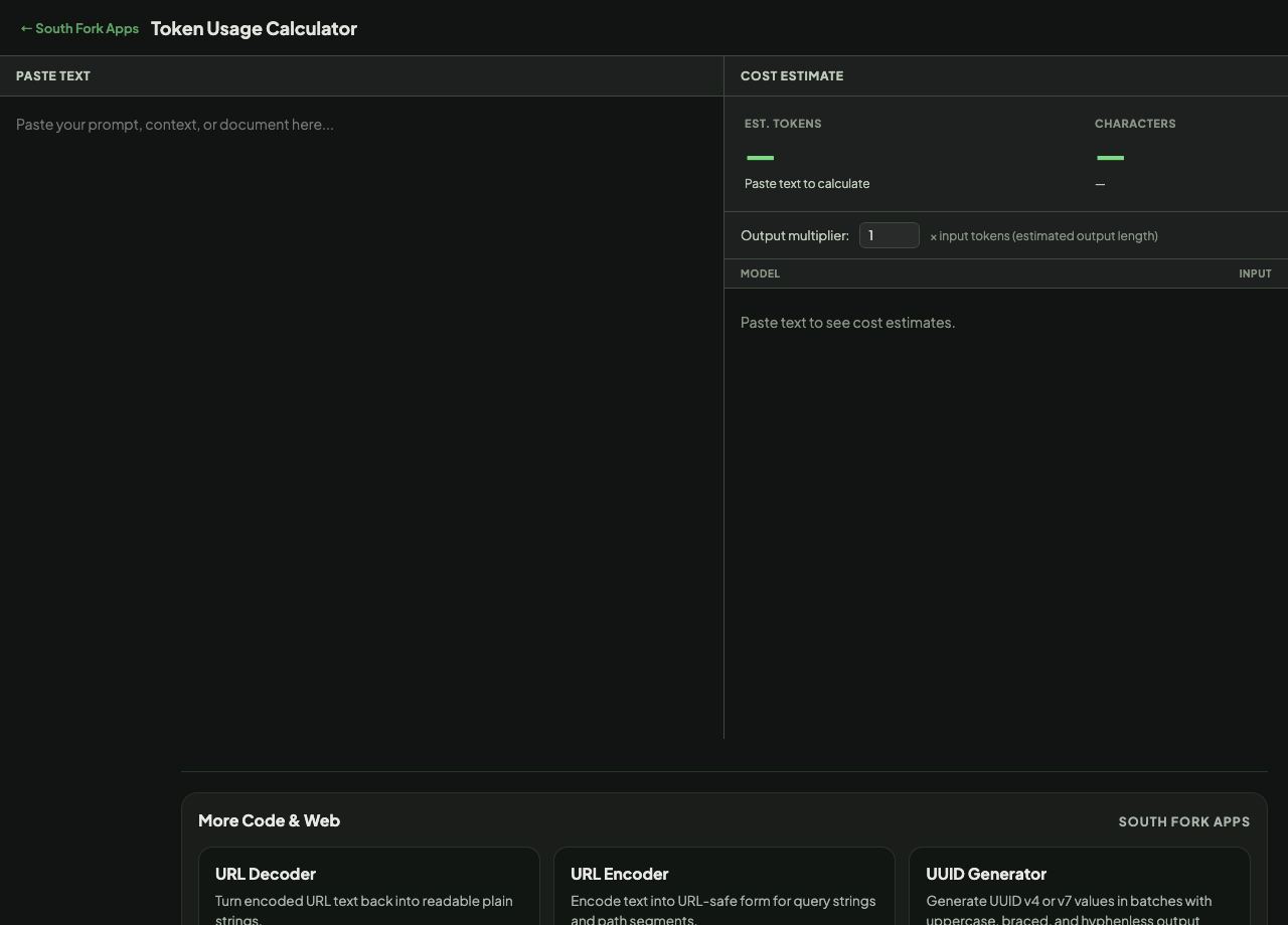 Token Usage Calculator interface preview