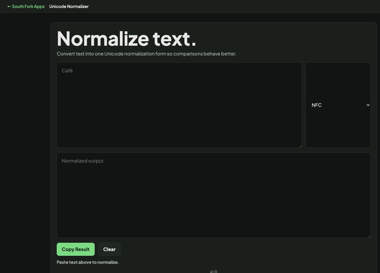Unicode Normalizer interface preview