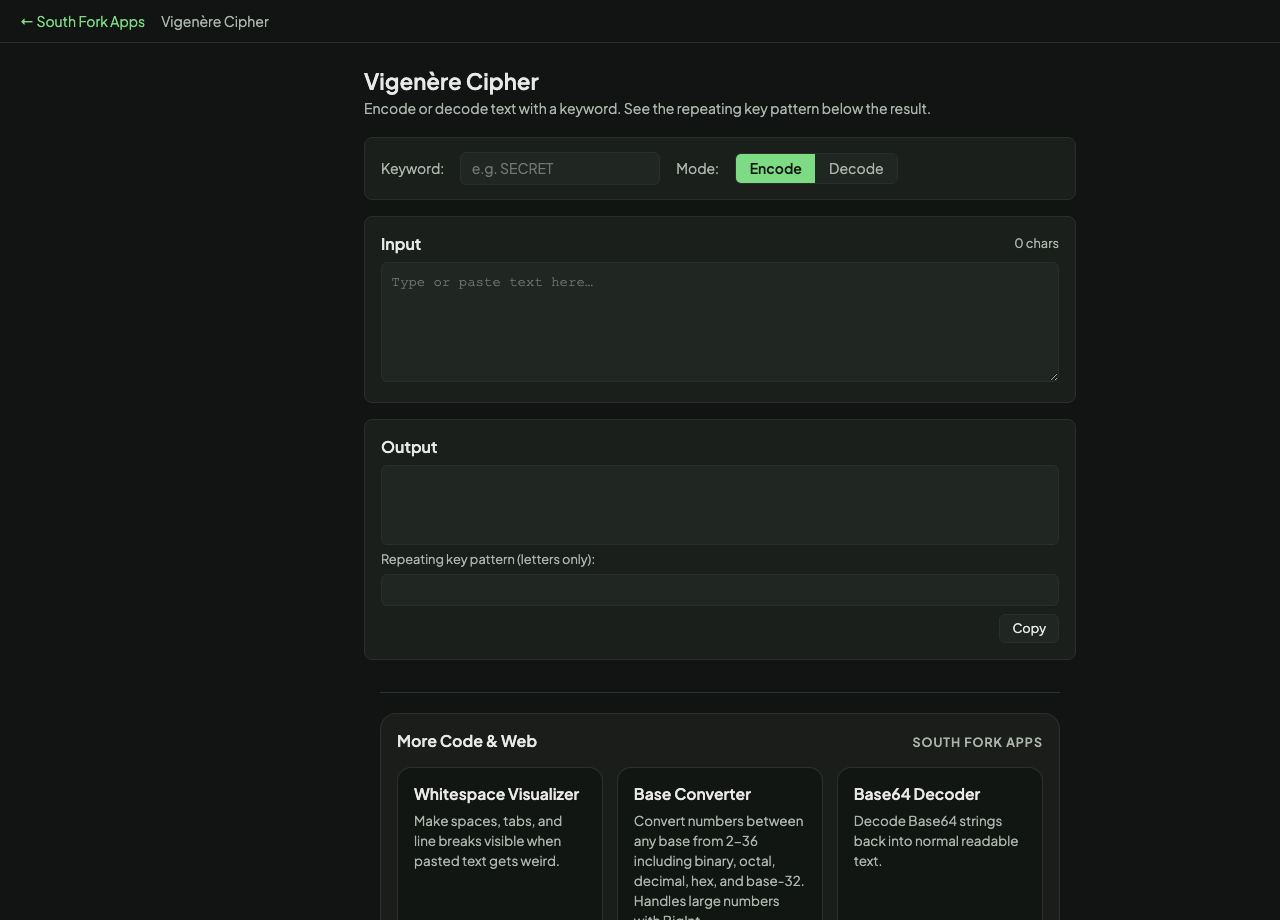 Vigenère Cipher interface preview